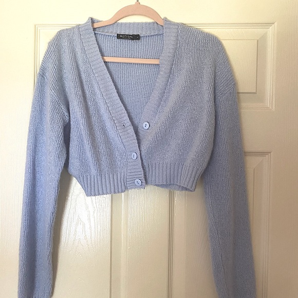 Nasty Gal Sweaters - Baby blue cropped cardigan sweater